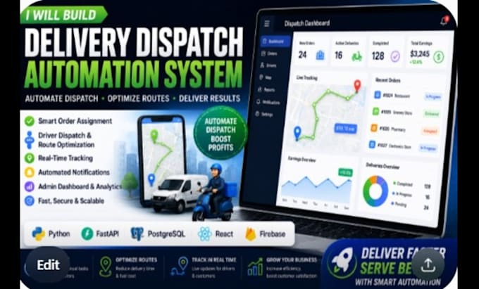 build a delivery dispatch automation system custom dashboards