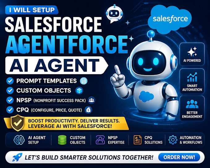 setup salesforce agentforce ai agent prompt templates custom objects npsp cpq