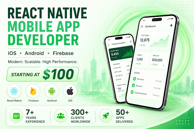 develop react native mobile app for ios android with firebase