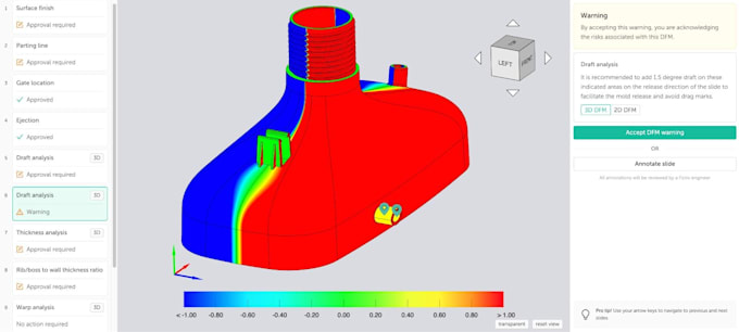 create a dfm analysis report and optimize parts for injection molding