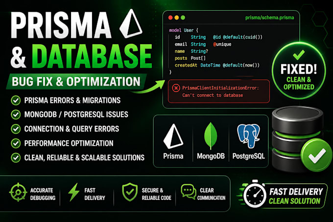 fix prisma, mongodb, postgresql and database issues