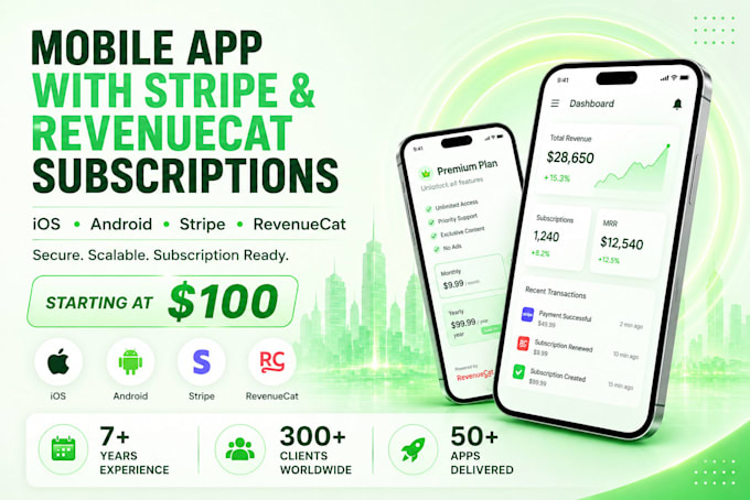 build mobile app with stripe revenuecat subscriptions