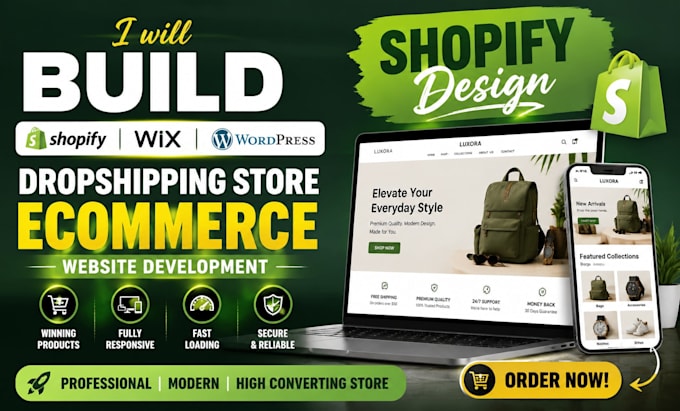 build shopify wix wordpress dropshipping store ecommerce website development