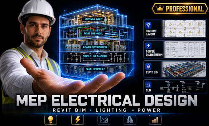 design mep electrical drawing, lighting layout, revit bim and power distribution