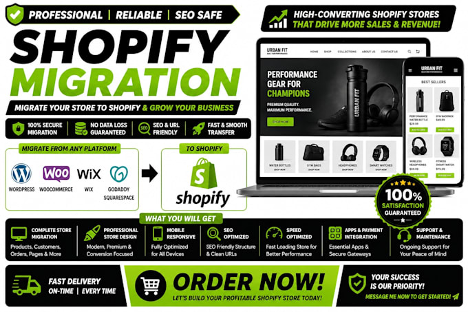 migrate wordpress to shopify wocommerce wix godaddy to shopify store design