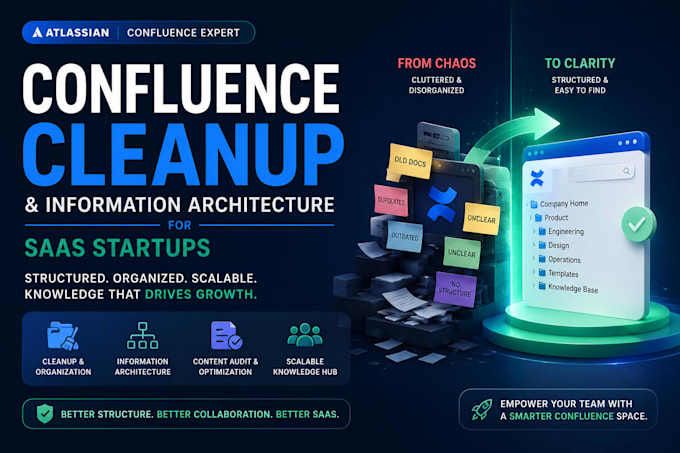 perform confluence cleanup and information architecture for saas startups