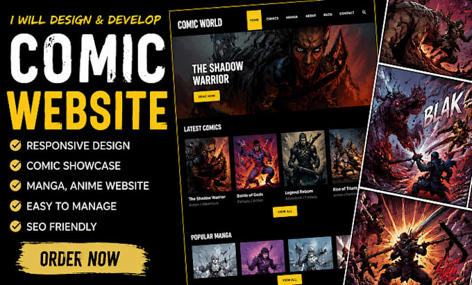 design or redesign comics website, comic illustration website, anime website