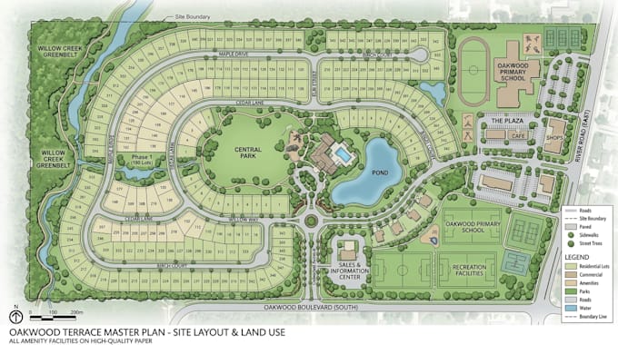 design site plan, master plan, plot map, property, illustration for real estate
