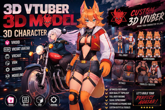 3d vtuber 3d model 3d character vroid vrchat avatar vrchat vrm rigging modeling