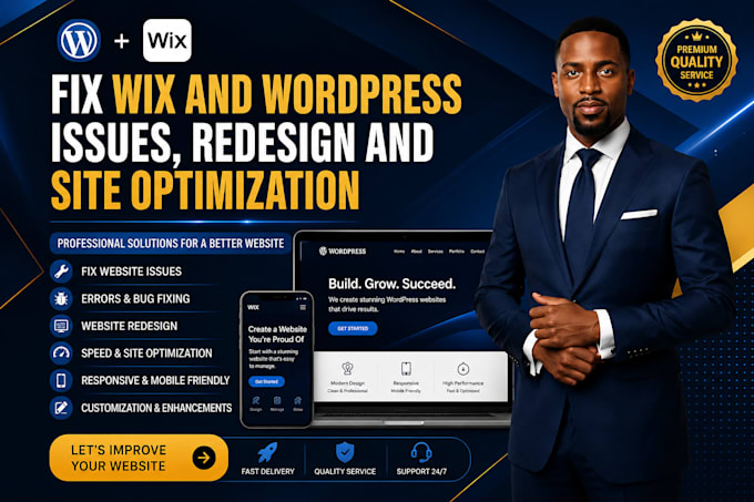 fix wix and wordpress issues, redesign and site optimization