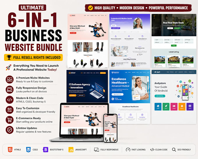 provide 6 premium multi pages business website html templates bundle