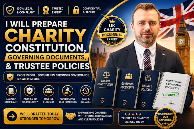 prepare charity constitution, governing documents, and trustee policies