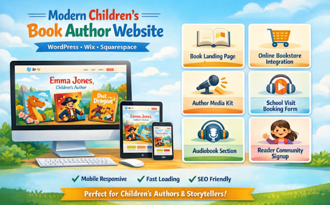 design a children book author website, KDP publishing website, author website