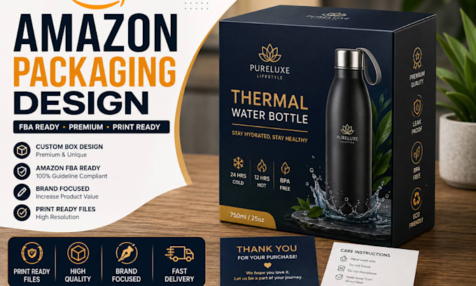 design amazon product packaging box packaging labels and insert cards