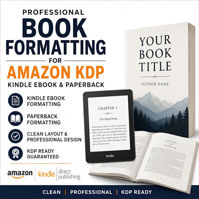book formatting for amazon KDP, kindle ebook paper back