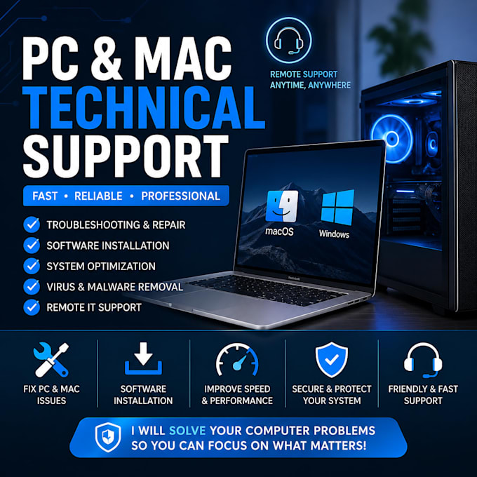 fix your PC or mac issues and provide technical support