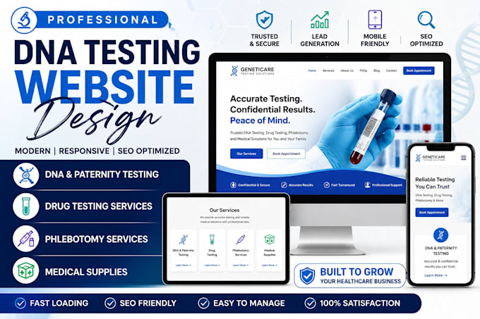 design dna testing website, drug testing website, phlebotomy and medical supply