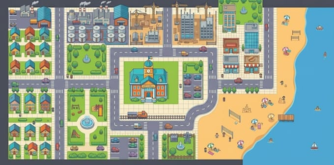 cartoon 2d city builder vector game assets sprites pack