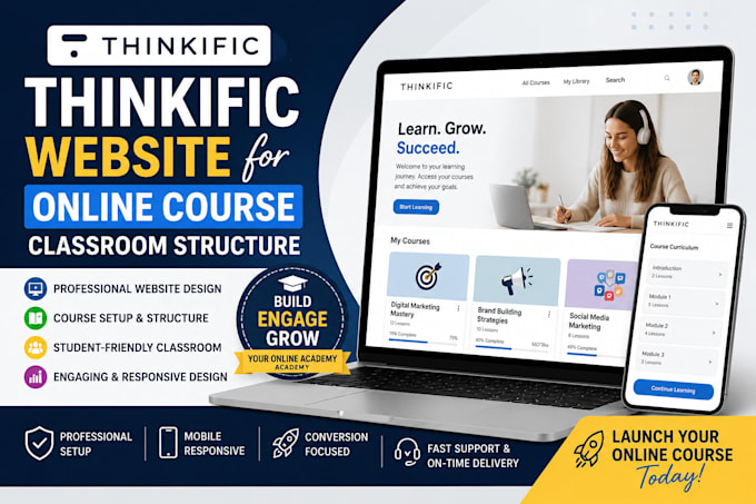 build thinkific website for online course classroom structure