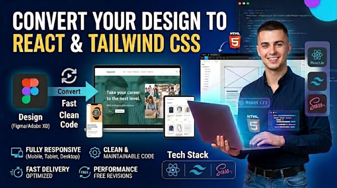 convert figma design to react tailwind CSS responsive web app