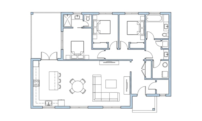 draw autocad 2d floor plan, house plan and blueprint