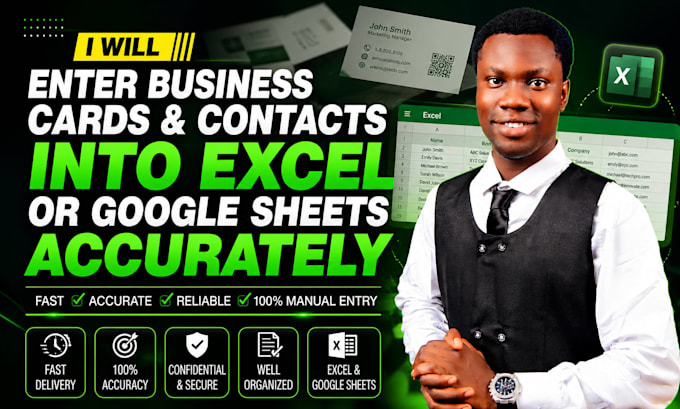 enter business cards and contacts into excel or google sheets accurately