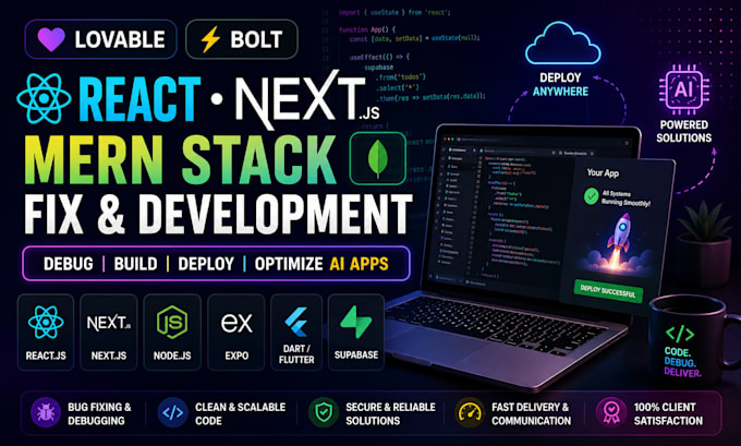 lovable developer bolt mern stack fix react app supabase debug nextjs expo dart