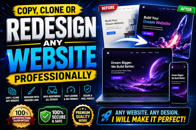copy clone or redesign any website professionally