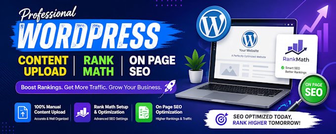 do wordpress blog post uploading, article writing, and rankmath SEO