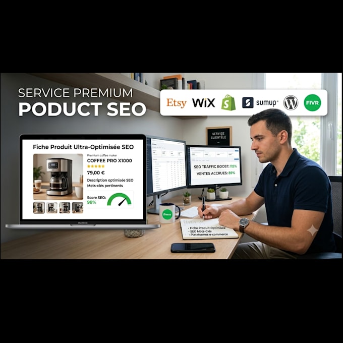 write SEO product descriptions for etsy shopify wix woocommerce via CSV