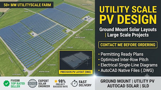 do ground mount solar design and utility scale pv design in autocad