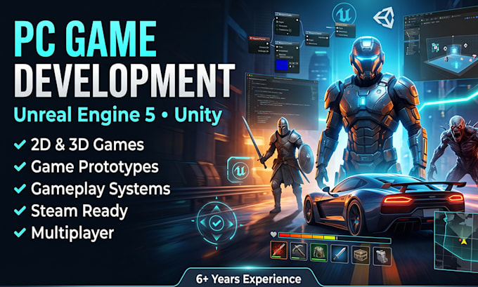 develop custom 2d or 3d PC game in unreal engine and unity