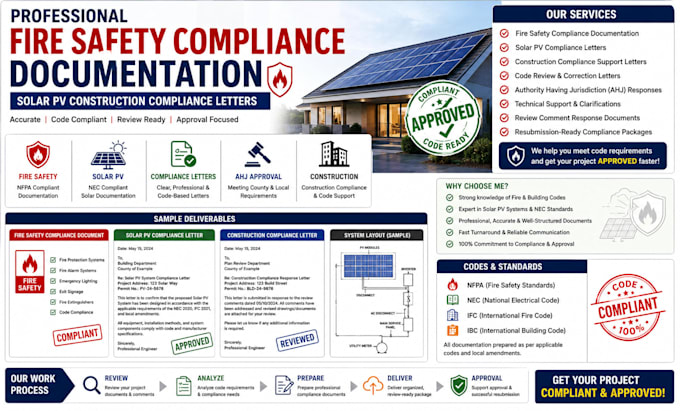 fire safety compliance documentation solar pv construction compliance letters