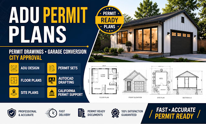 create adu permit plans, permit drawings, garage conversion and city permit set