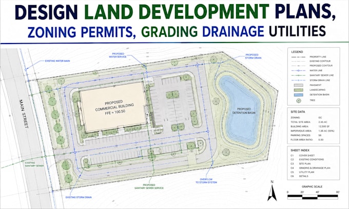 design land development plans, zoning permits, grading drainage utilities