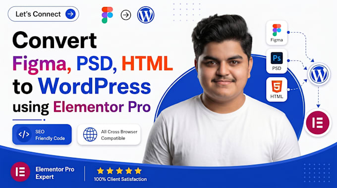 convert figma PSD HTML to elementor site with pixel perfect UI