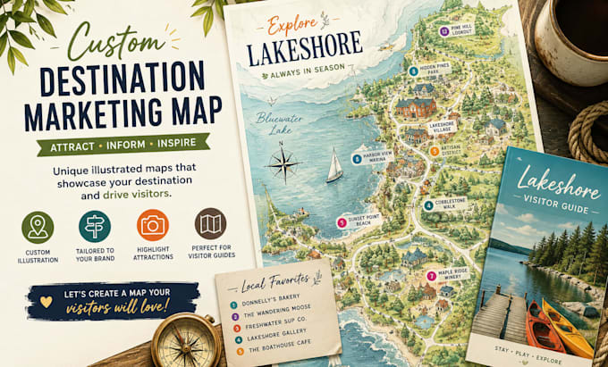 create custom destination marketing map, city tourism map, visitor guide map