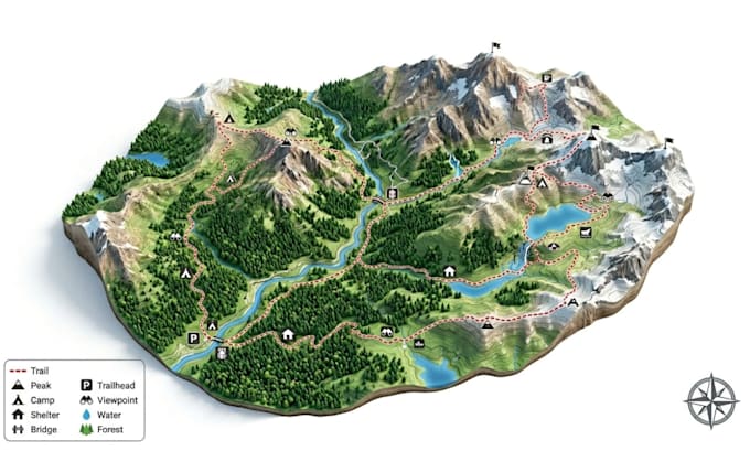 design custom hiking map, trail, topographic, camping and tourism maps