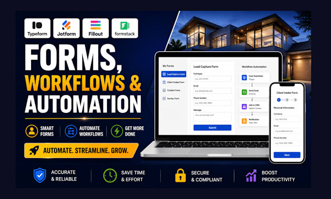 create typeform, jotform, fillout, formstack forms, workflows and automation