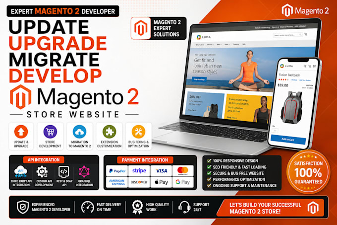 update upgrade migrate develop magento 2 store website API payment integration