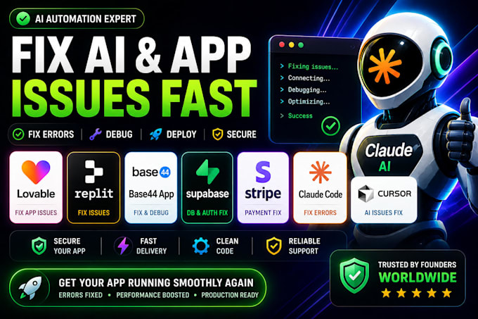 fix lovable app replit base44 app, supabase stripe, claude code cursor ai issues
