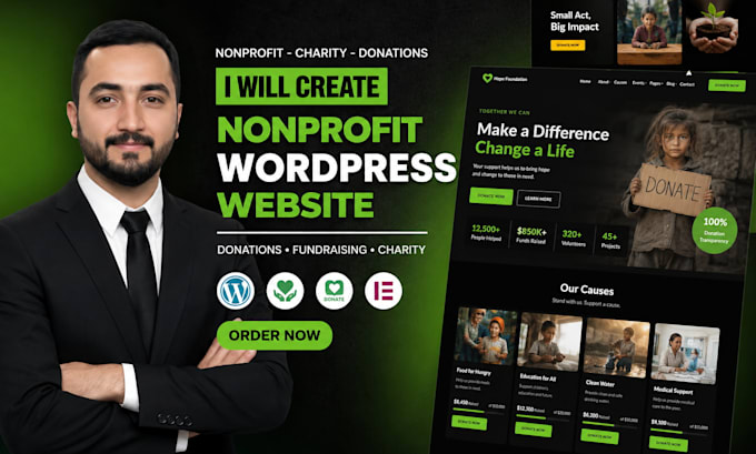 create a professional nonprofit wordpress website  charity, ngo website