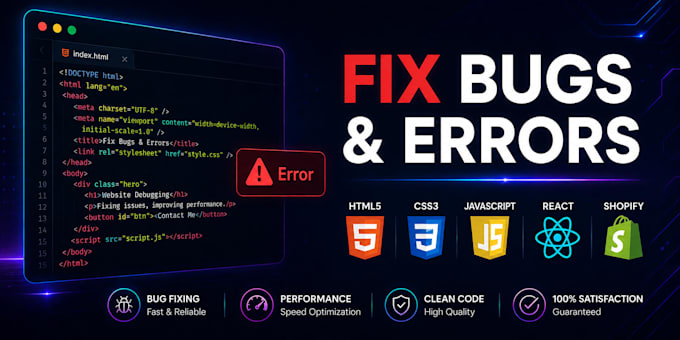 fix HTML, CSS, javascript, and layout bugs on your website or shopify store