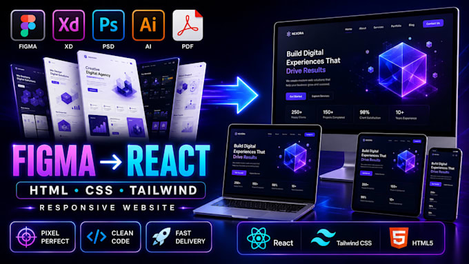 convert figma xd PSD to react HTML CSS website