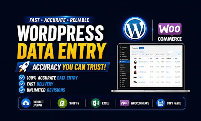 do wordpress data entry, woocommerce product upload