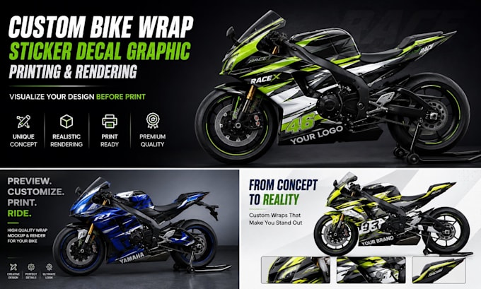 customize mockup bike wrap sticker decal graphic printing rendering for preview
