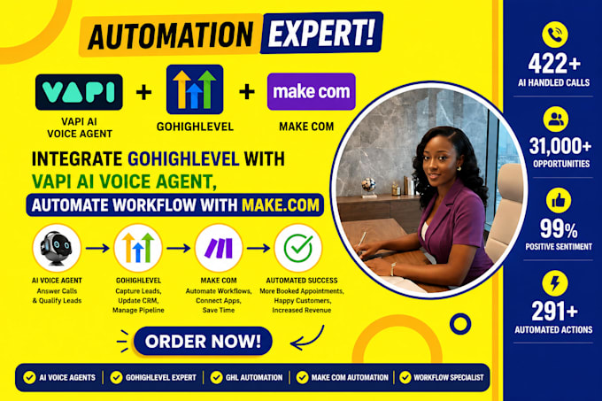 integrate go high level with vapi ai voice agent, automate workflow with makecom