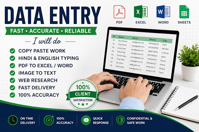 do hindi and english typing,data entry and copy paste work