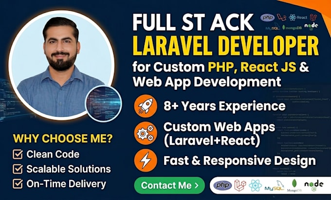 be full stack laravel developer for custom PHP, react js, web app development