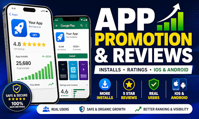 do mobile app promotion, app install, IOS review and app rating